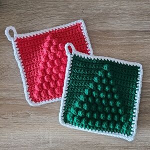Crochet Christmas potholders, Christmas tree hot pads, Christmas kitchen Decor